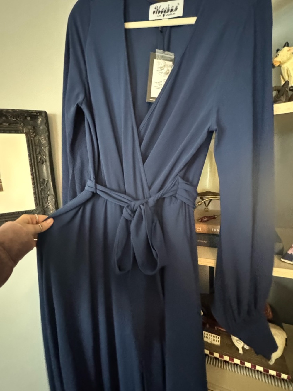 Meghan LA Navy Blue Maxi Wrap Dress with Tie Waist - Picture 2 of 6